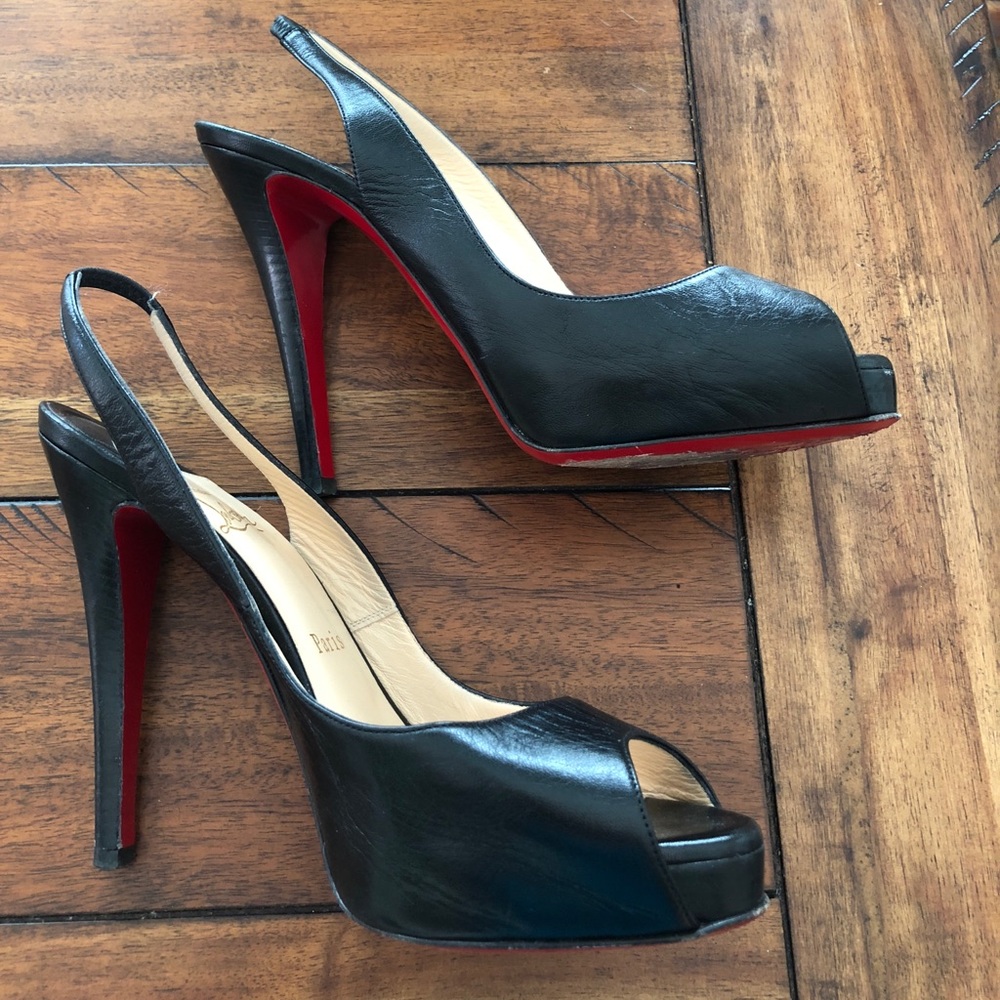 Christian Louboutin black sling back heels